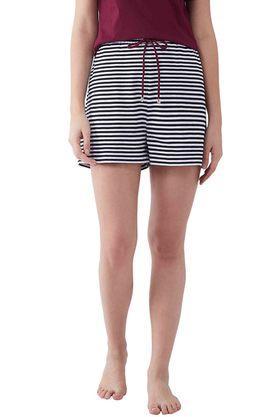 striped cotton regular fit womens shorts - white