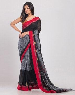 striped cotton saree with tassels