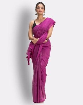 striped cotton saree with tassels