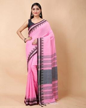 striped cotton saree with tassels