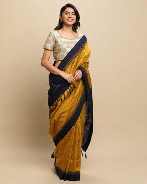 striped cotton saree with tassels