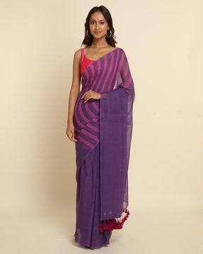 striped cotton saree with tassels