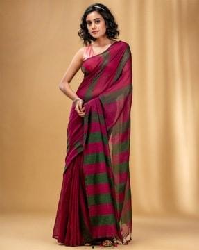 striped cotton saree with tassels