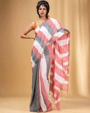 striped cotton saree with tassels