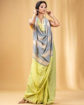 striped cotton saree with tassels