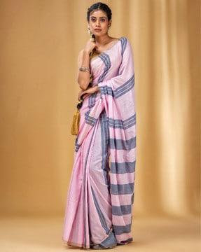 striped cotton saree with tassels