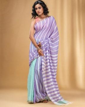 striped cotton saree with tassels