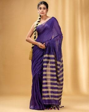 striped cotton saree with tassels