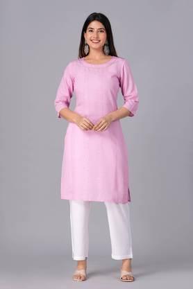 striped cotton sequinned kurta with trousers & dupatta - pink