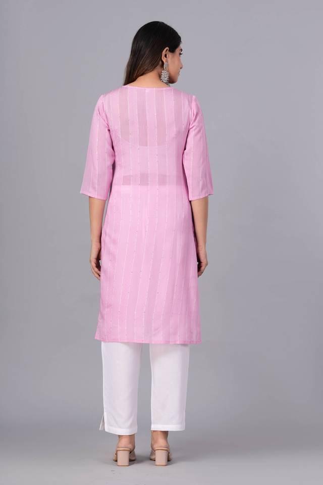 striped cotton sequinned kurta with trousers _ dupatta