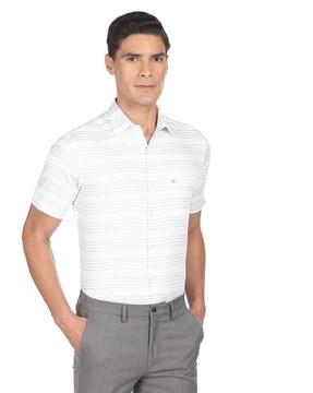 striped cotton shirt with patch pocket