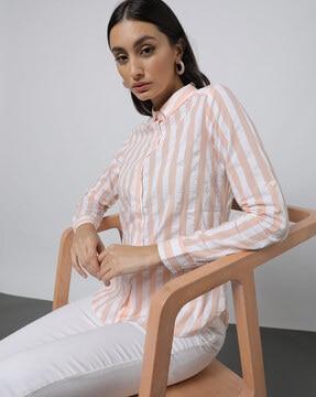 striped cotton shirt with roll-up sleeves