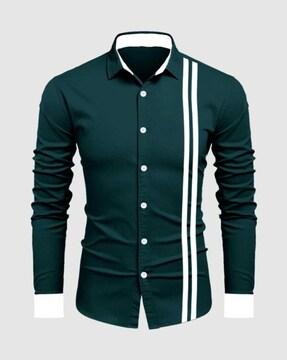 striped cotton shirt with spread collar