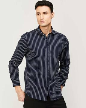 striped cotton shirt with spread collar