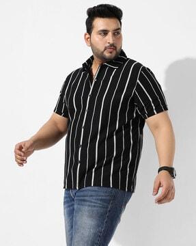 striped cotton shirt with spread collar