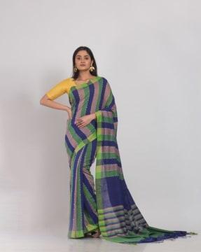 striped cotton silk sari with unstitched blouse