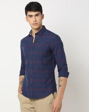 striped cotton slim fit shirt