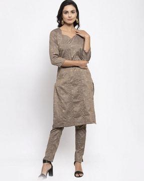 striped cotton straight kurta set