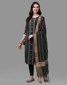 striped cotton straight kurta set