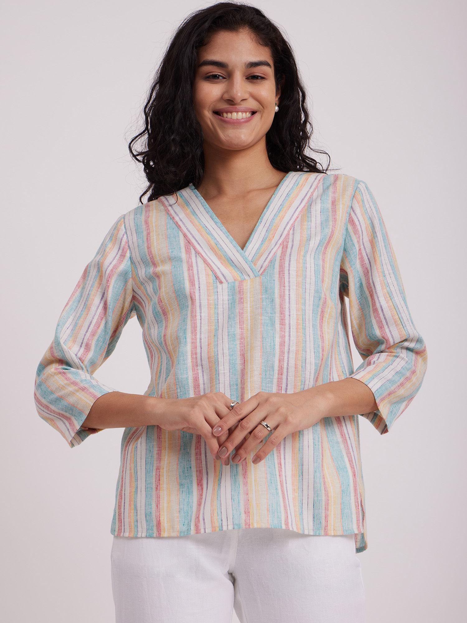 striped cotton top - multicolour