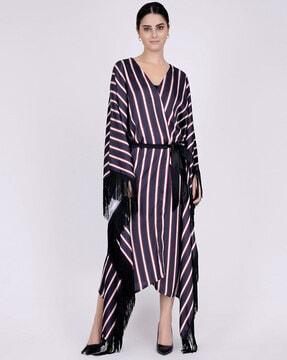 striped cover-up dress with tie-up belt