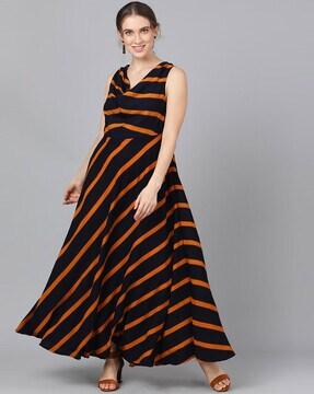 striped cowl-neck gown