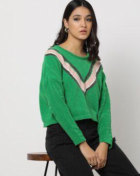 striped crew-neck pullover with drop-shoulders