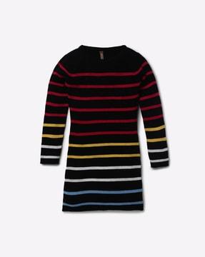 striped crew-neck sweater dress