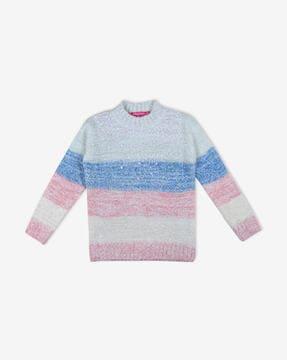 striped crew-neck sweater with beads