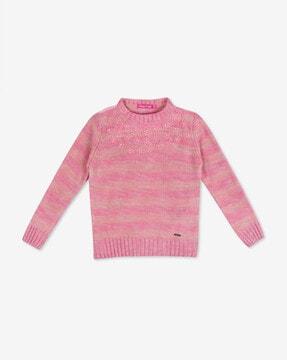 striped crew-neck sweater with embroidery