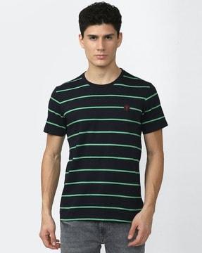 striped crew-neck t-shirt with brand appilque