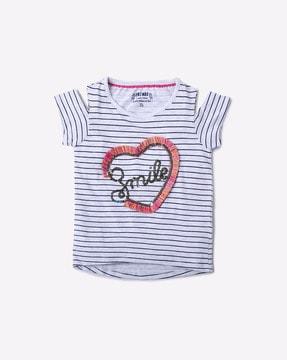 striped crew-neck t-shirt with cold shoulders