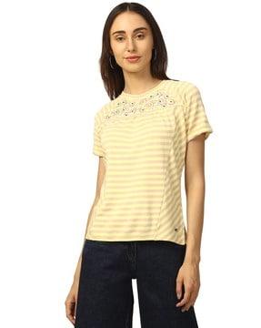 striped crew-neck t-shirt with embroidery