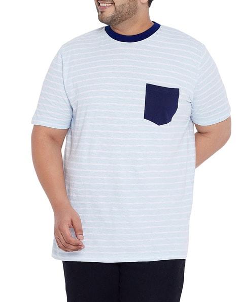 striped crew-neck t-shirt with patch pocket