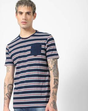 striped crew-neck t-shirt with patch pocket