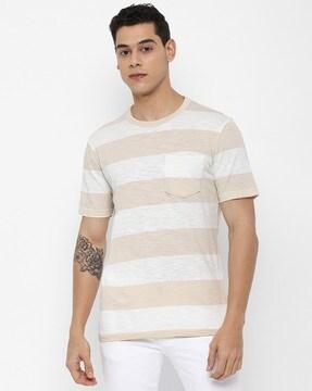 striped crew-neck t-shirt with patch pocket