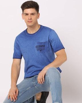 striped crew-neck t-shirt with patch pocket