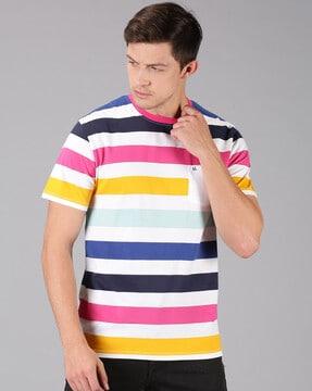 striped crew-neck t-shirt with patch pocket