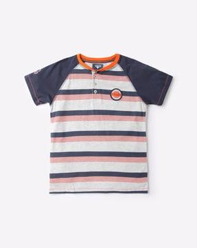 striped crew-neck t-shirt with raglan sleeves
