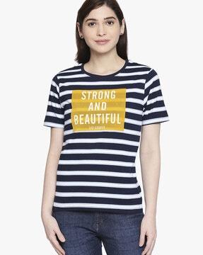 striped crew-neck t-shirt with typographic print