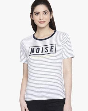 striped crew-neck t-shirt with typographic print