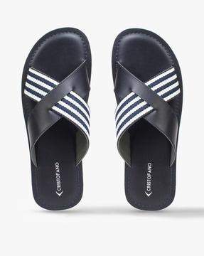 striped criss-cross strap flip-flops