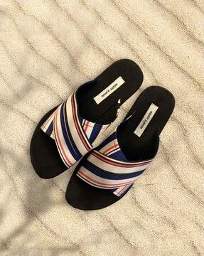 striped criss-cross strappy sandals