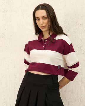 striped crop polo t-shirt