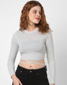 striped crop top with full sleeves