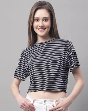 striped crop top with short sleeves