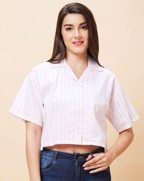 striped cuban-collar shirt