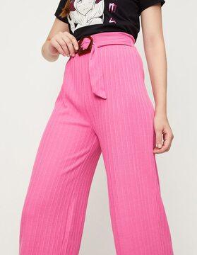 striped culottes trousers with waist tie up