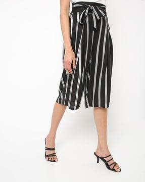 striped culottes with tie-up