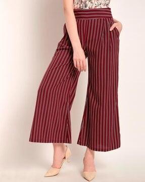 striped culottes with waist tie-up